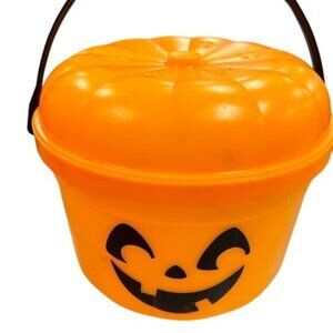 Vintage McDonalds Halloween Pumpkin Pail Trick-Or-Treat Bucket With Lid & Handle